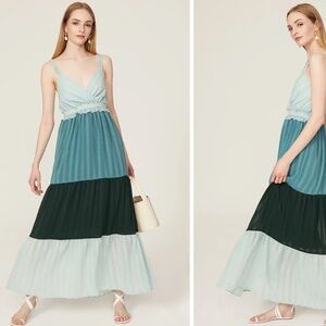 Slate & Willow Blue Tiered Swiss Dot Braided Tank V Neck Maxi Dress Size Medium